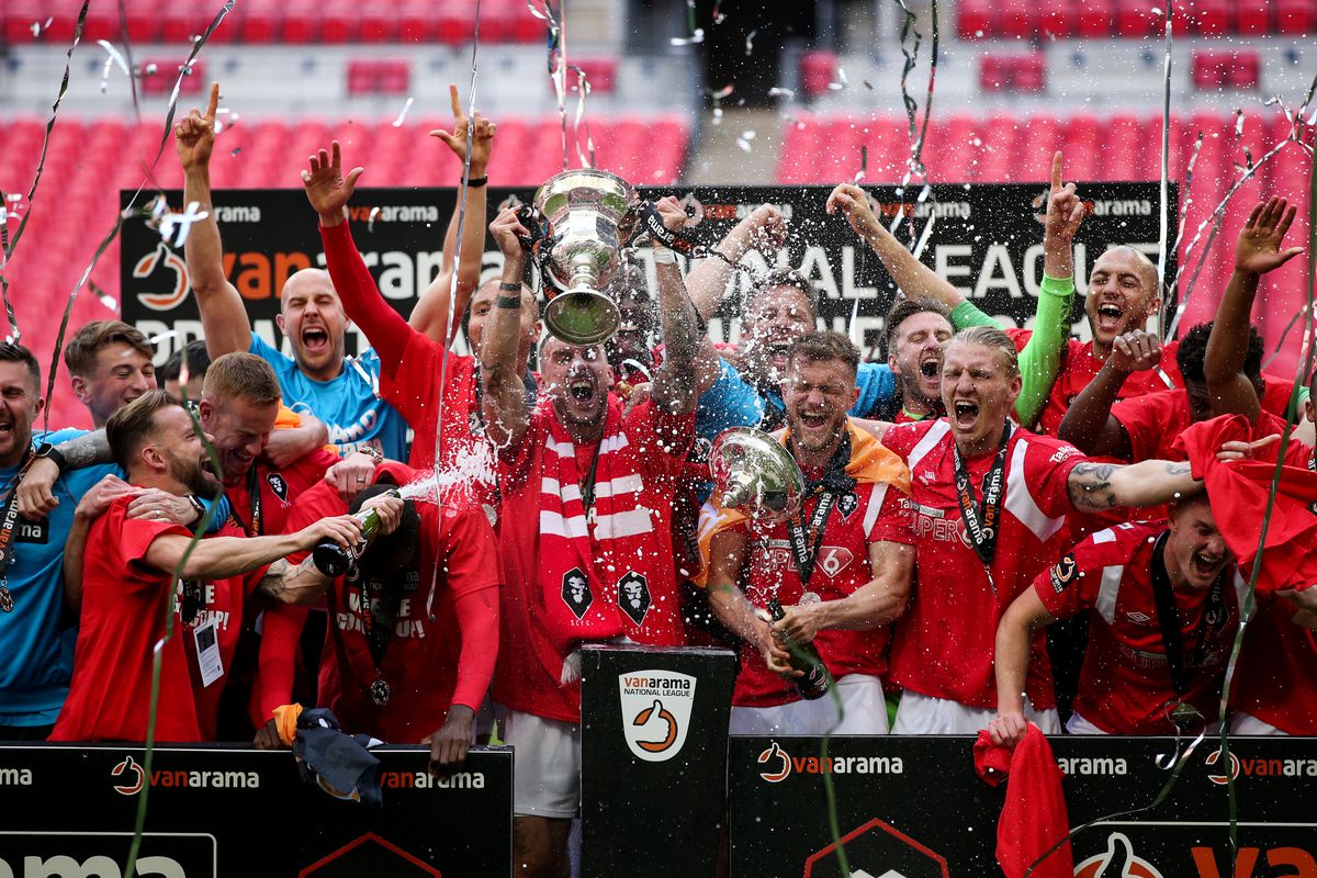 Salford Lifting the National League play-off trophy at Wembley