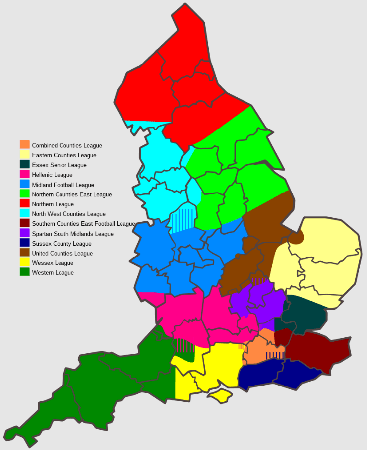 map showing level 9-10 of the football league